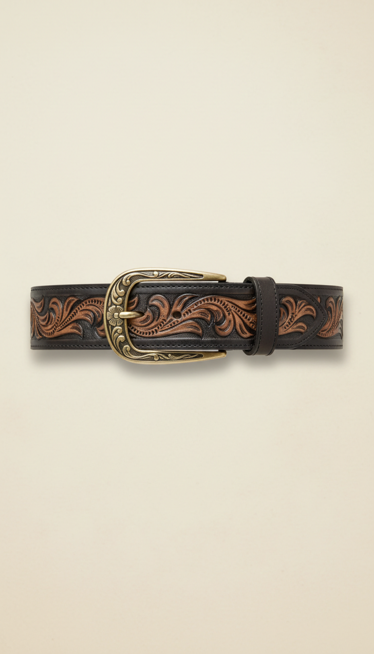 Charcoal Full-Grain Leather Western Belt